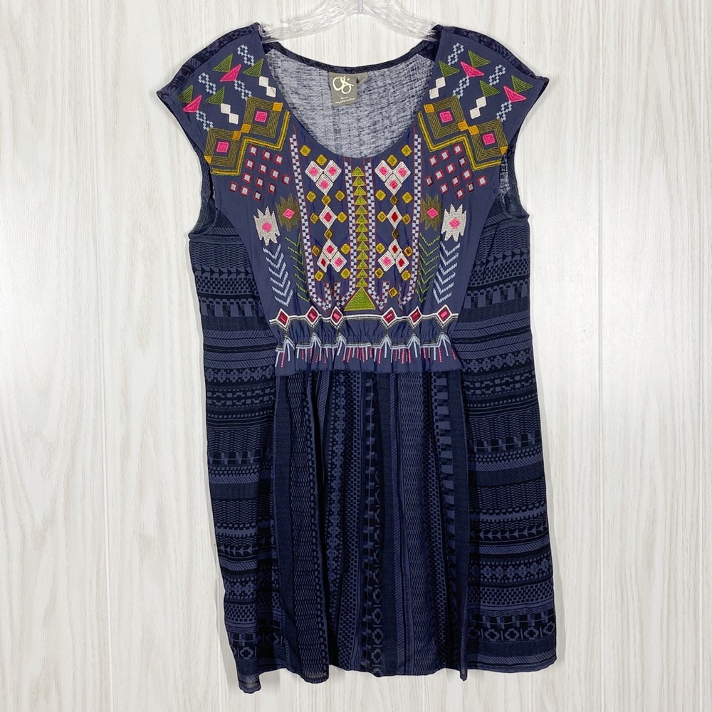 Anthropologie | One September | Navy Barranco Embroidered Tunic Top Size Small